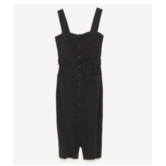 Zara Trf Collection Dress Women's Medium Black Front Button Up Midi Pockets - Picture 1 of 6